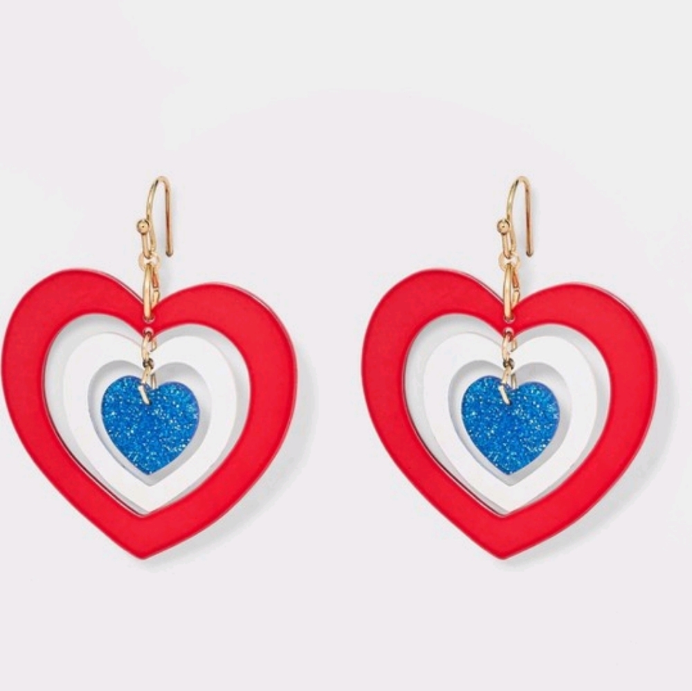 American Heart Drop 4th of July Earrings